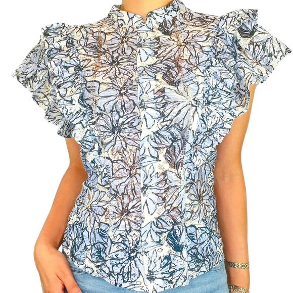 Anthropologie Floral Blouse Blue Lace Size S - Picture 1 of 3